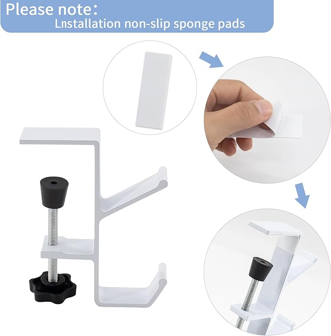 Desk Mount Bag Holder Hook Clamp,On Backpack Hanger Portable Desk Mount Headphones Holder for Reduce Desk Clutter Table Desk Table Hanging Storage (1 Pcs-Double Hook White)