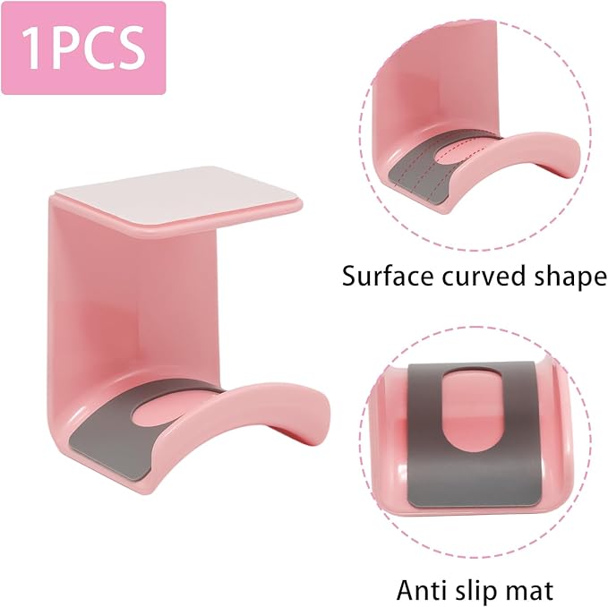1Pcs Pink ABS Plastic Headphone Stand Hanger, Hanging Headset Holder Hook Under Desk, Adhesive Earphones Hangers for Desk Headphone Hanger, Most Headphones and Controller