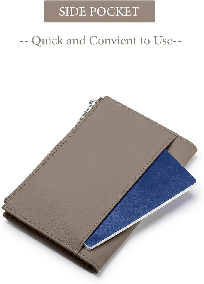 Leather Passport Holder for Travel Women, RFID Passport Wallets, Compact Travel Wallet with Zippered Coins Pocket and SIM Slots, Ladies Passport Cover