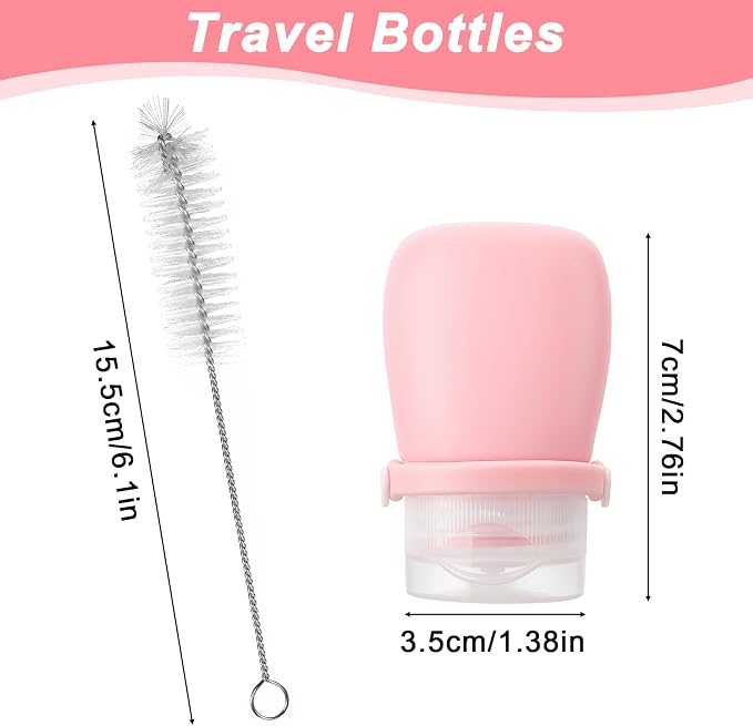5 Pack 1oz Silicone Travel Bottles, Leak Proof Squeeze Bottle with Brush, Reusable Refillable Lotion Bottle for Toiletries, Shampoo, Conditioner, Lotion, Salad Dressing, Travel-Size Containers