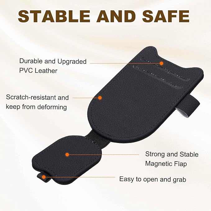 HARFINGTON 1 Pcs Sunglass Holder for Car Magnetic Leather Glasses Holder Universal Visor Sunglasses Clip Car Accessories Interior for Glasses Ticket Cards,Black