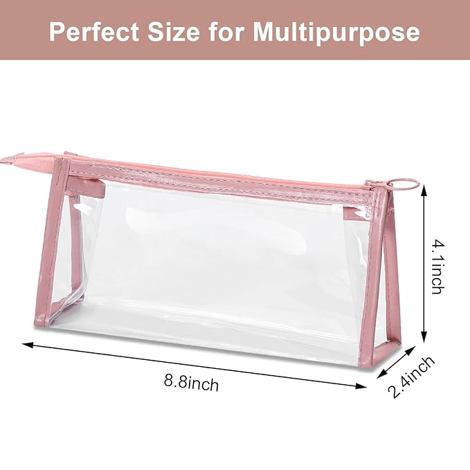 Etercycle TSA Approved Toiletry Bag, Clear Pouches with Zipper for Traveling, Samll Clear Makeup Bags Cosmetic Bag Pencil Bag for Home Storage Organizing, Office, Vacation, Travel (Pink)