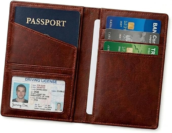 Genuine Leather Passport Holder Travel Wallet for Men & Women - Slim Passport Case with Card Slots & Cash Pocket - Travel Document Organizer