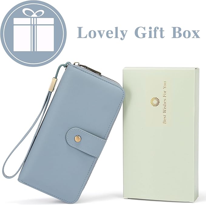 GAEKEAO Wallet for Women Clutch RFID Blocking Wristlet Leather Purse Large Capacity Credit Card Holder with Grip Hand Strap