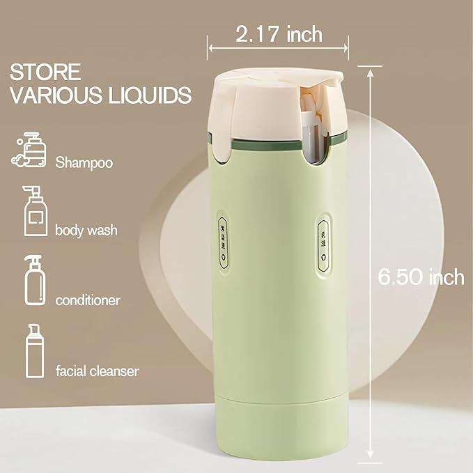 4 in 1 Travel Dispenser, 4 Pack 30ML Travel Bottles with Measurement Scale & Label Stickers for Toiletries, Leak Proof Dispenser Bottle Containers for Shampoo Lotion Conditioner Cream (Green)