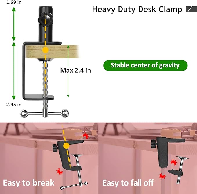 Heavy Duty Metal Table Mount Clamp, Metal Desk Clamp for Mic Boom Arm Stand Adjustable Mic C Clamp Can be Mounted Against the Wall, Fits up to 2.24"/5.7cm Desktop Thickness