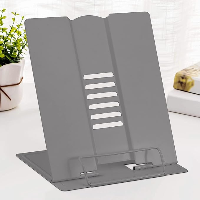 Large Book Stand for Desk Reading Hands Free, MSDADA Book Holder Adjustable Document Cookbooks Holder for Textbooks Tablet Music Books Recipe (Grey)