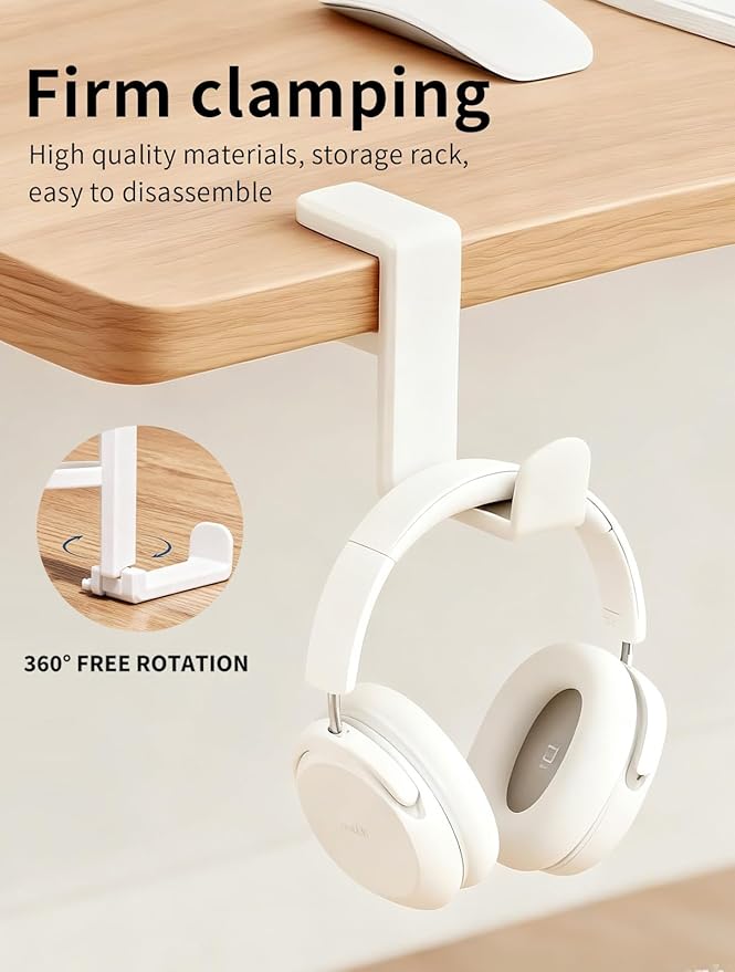 Headphone Hook，Headphone Stand，PC Gaming Headset Holder for Desk，Headset Hook，Desk Headphone Hanger，Desk Hook with 360-Degree Adjustable Rotation