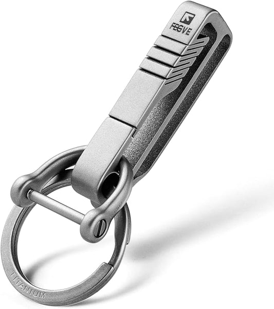 FEGVE Titanium Key Belt Clip with Key Ring, Belt Key Holder Key Chain Clip Black Keychain for Men