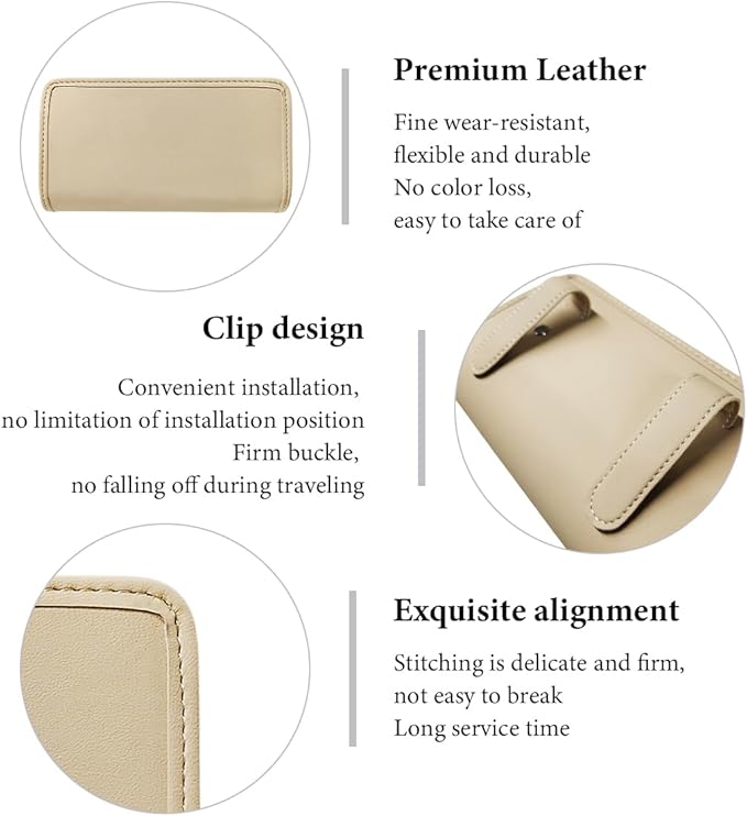 DXNQ Car Trash Can, Leather Foldable Hanging Trash Bag, Multi-Function Mini Storage Box Garbage Can for Car Back Seats and Side Door, Beige