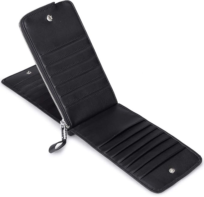 Women's Genuine Leather Credit Card Holder RFID Long Zipper Purse Wallet