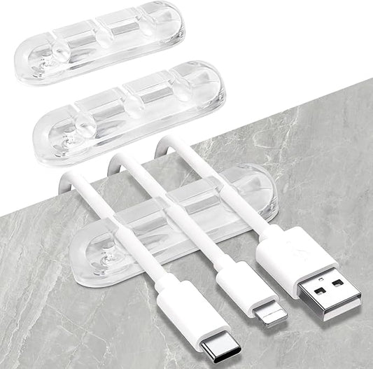 SOULWIT Cable Holder Clips, 3-Pack Cable Management Cord Organizer Clips Silicone Self Adhesive for Desktop USB Charging Cable Nightstand Power Cord Mouse Cable Wire PC Office Home