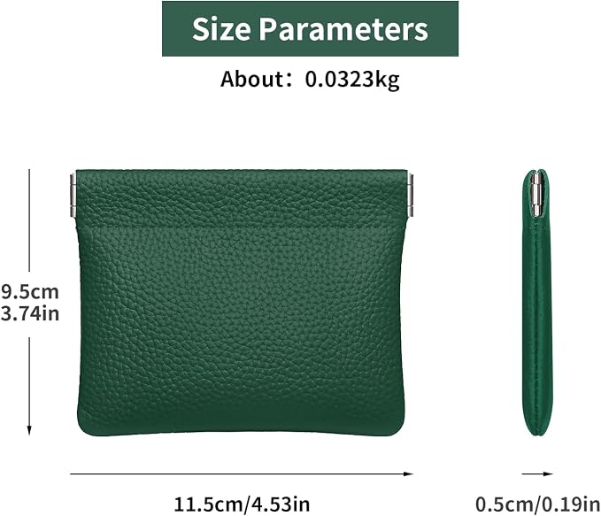 Genuine Leather Squeeze Coin Purse Pouch Change Holder For Men & Women Mini Change Purse Pouch for Pocket, Small Pouch Credit Card Key Headset Lipstick Holder (Green)