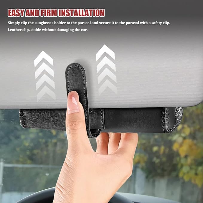 Sunglasses Holder for Car Sun Visor, Leather Auto Eyeglasses Storage Case with Hidden Magnetic Closure, Universal Protective Glasses Organizer Box, Visor Accessories for Woman Man (Black)