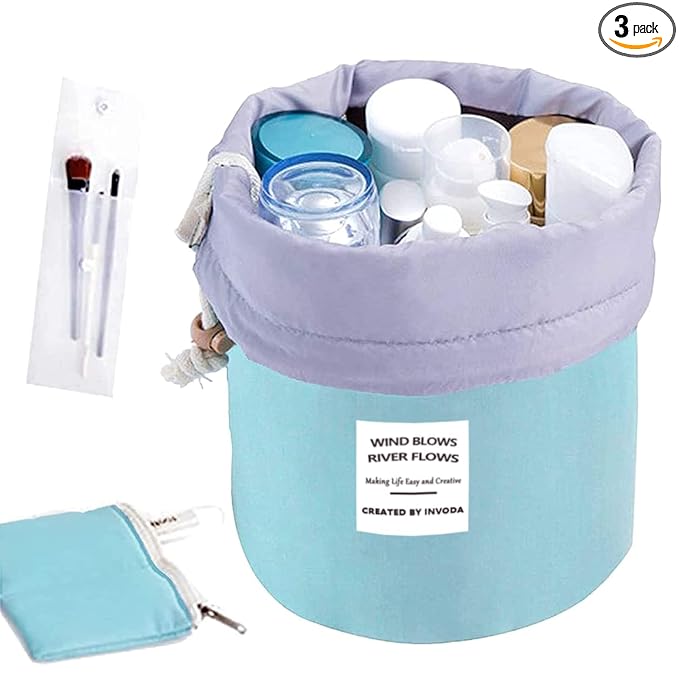 INVODA Drawstring Cosmetic Bag Travel Makeup Bag for Women Toiletry Bag Portable Drawstring Make up Organizer Bag for Travel (Green)