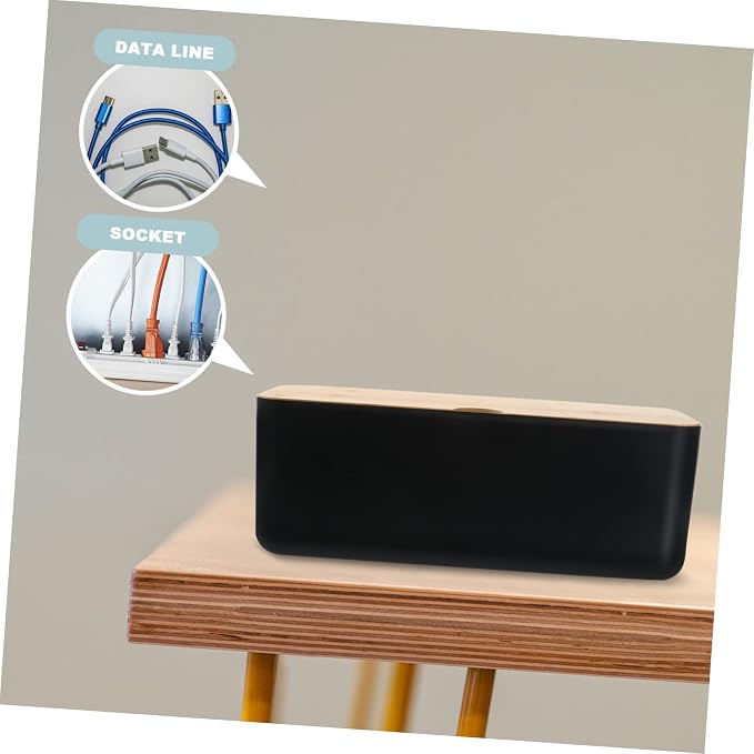 Uonlytech Compact Strip Cable Management Box Plastic Organizer for Desk TV and Computer S Size (Black)