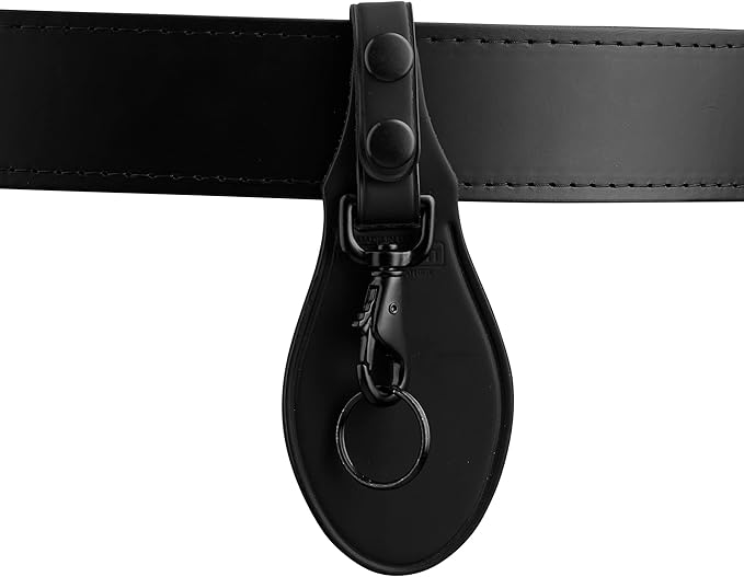 Perfect Fit Leather Key Holder Duty Belt Keychain Key Strap Keyring Holder with Black Leather Flap and Black Hardware