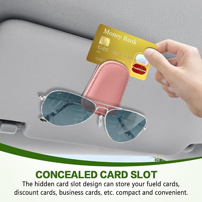 Sunglass Holder for Car, Sunglasses Clip for Car Visor, Magnetic Leather Vehicle Eyeglass Hanger Clip, Auto Ticket Card Glasses Organizer Clamp Accessories for SUV Sedan (Pink)