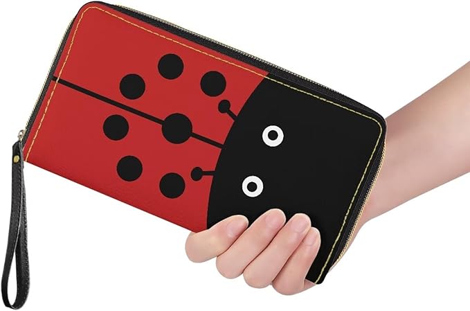 Bulopur Ladybugs Print Womens Wristlet Wallet PU Leather Waterproof Ladies Purses Handbag Zip Around Coin Cash Clutch Card Organizers Gifts for Girlfriend