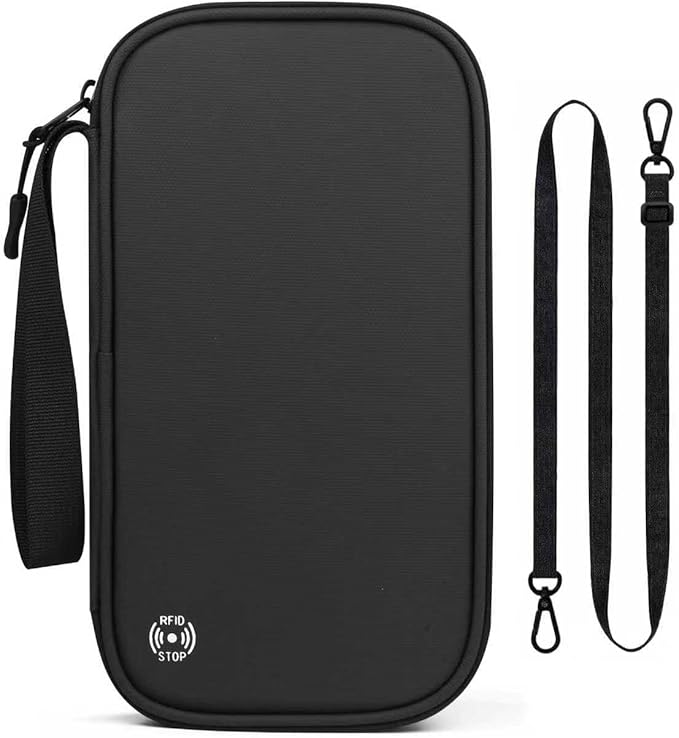 Travel Wallet Passport Holder, Family Passport Holder with RFID Blocking, Portable and Foldable Unisex Travel Essentials,Waterproof Used for Money, Flight Tickets Credit Card, Men and Women (Black)