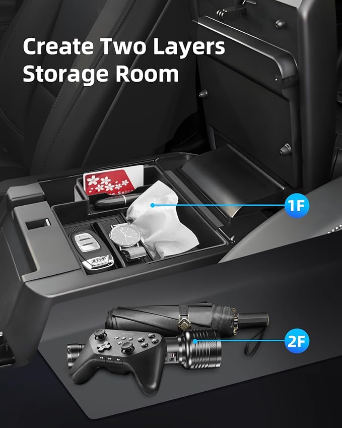 Double-Layer Center Console Organizer for 2025 2024-2020 Ford Explorer, ABS Armrest Storage Box, Middle Console Tray Organizer, Armrest Insert Container