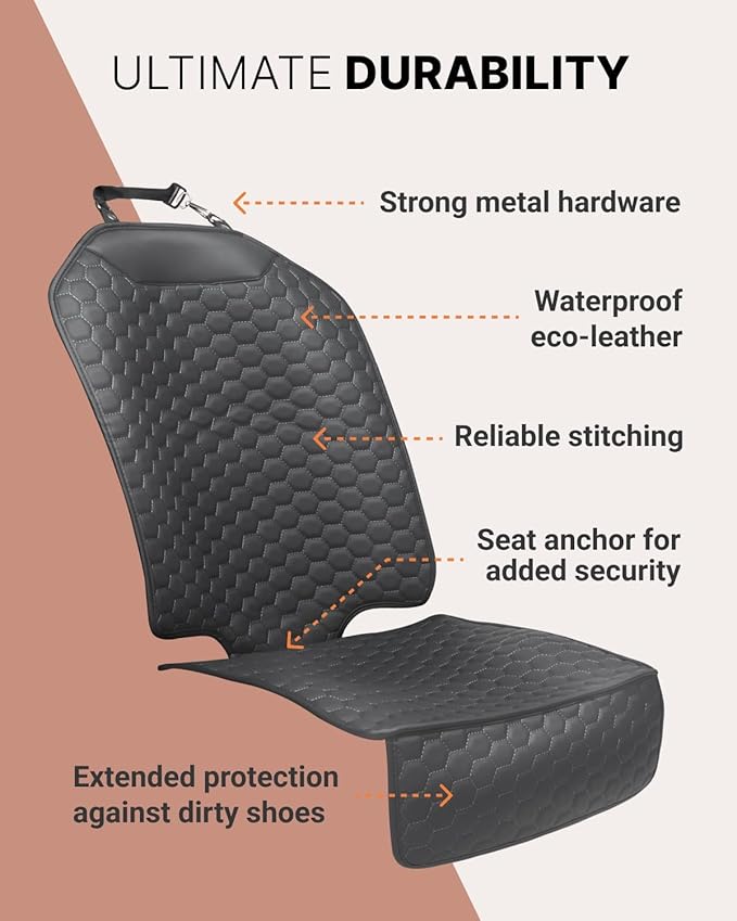 Owleys Premium Leather Car Seat Protector 2 Pack for Child Cover from Dirt - Infant Protector for Back/Front Booster Protector Under Baby Car Seat Waterproof Black