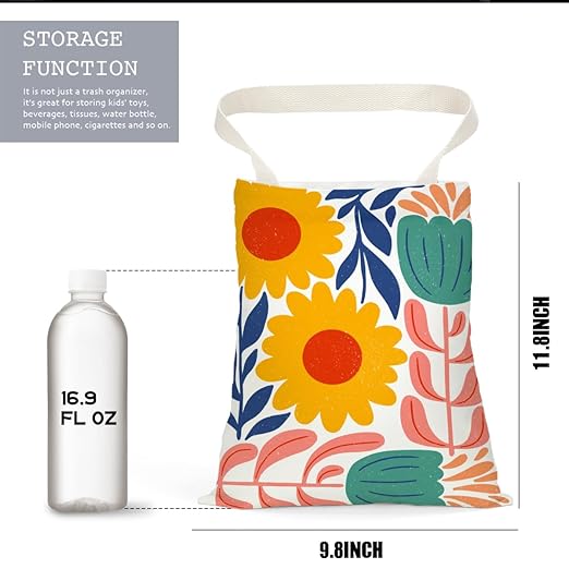 Danish Floral Car Trash Can, Car Trash Bag Hanging, Waterproof Cars Back Seat Hanging Organizer and Storage Trash Bags for Vehicle Travelling Camping
