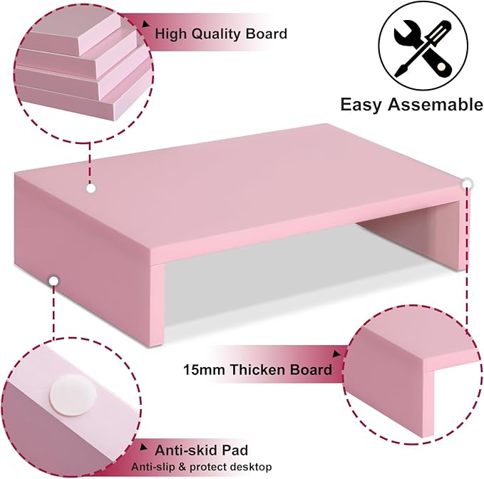 3 PCS Pink Monitor Stand Wood