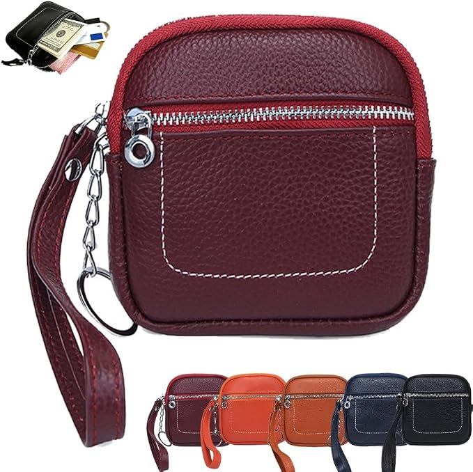 Square Leather Mini Card Wallet Coin Purse Portable Unisex Small Case Organizer Zipper Lock Design Fashion Money Bag