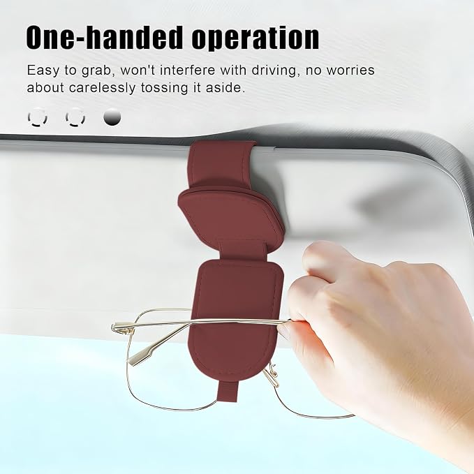 Sunglass Holder for Car Visor, Magnetic Leather Eyeglass Holder, Universal Car Sunglass Organizer Visor Accessories for SUV Truck Pickup, 2 Pack (Red)