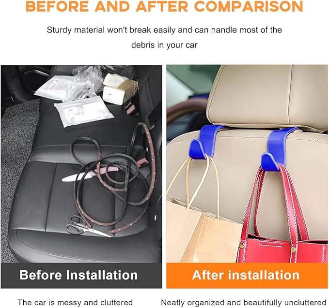 povtii 4PCS Car Seat Headrest Hook, Auto Back Seat Hanging Storage Organizer, Vehicle Seatback Hanger Holder for Purse Handbag Coat Umbrella, Universal Interior Car Accessories (Dark Blue)