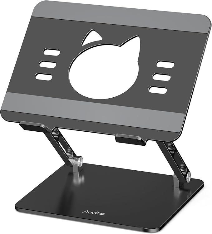 Aoviho Laptop Stand for Desk ??Adjustable Aluminum Laptop Riser with Unique Cat-Shaped Cooling Vent, Portable Desk Gift & Decor, Compatible with MacBook Air Pro, Dell, HP, Lenovo (10"-17.3"), Black