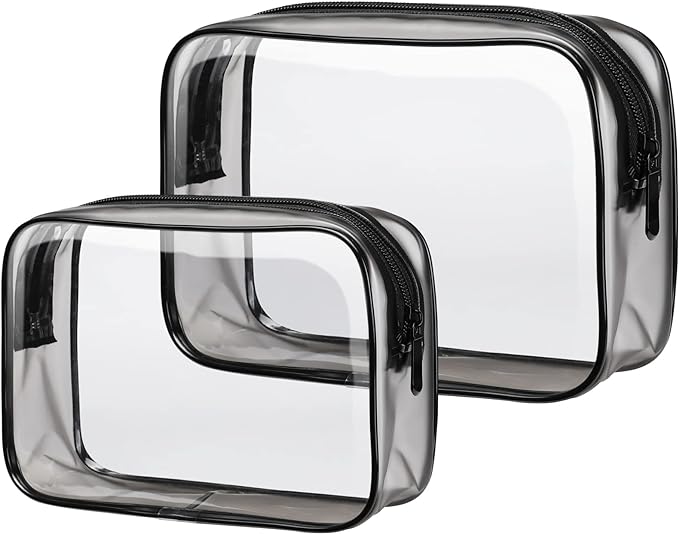 PACKISM TSA Approved Toiletry Bag 2 Pack - 1 Medium TSA Quart Carry-On & 1 Large for Checked Luggage, Water-resistant clear Makeup Bag Clear Travel Bags for Toiletries, Black