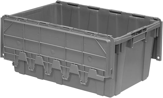 Buckhorn Industrial Lidded Plastic Storage Container, Nesting and Stackable Plastic Storage Box with Lid Attached, Organization Tote for Garage and Warehouse, 17 Gallon Capacity, 27"x17"x12", Gray