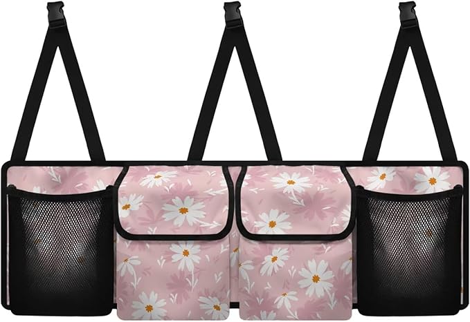 Daisy Printed Trunk Organizer for Car Foldable Trunk Storage Organizer with 4 Pocket & 3 Adjustable Straps Wear-Resistant Oxford Fabric Multipurpose Cargo Bag