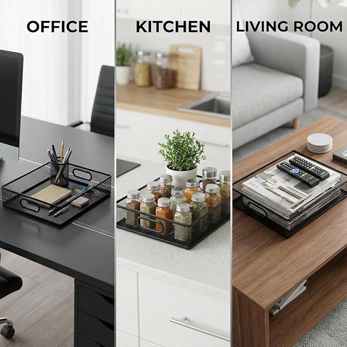 2 Pcs Heavy-Duty Metal Mesh Desk Organizer Tray, A4 Large Office Storage Box Set, 12.6X 9.1 x 2.8Inches, Large Capacity for Home and Office Supplies