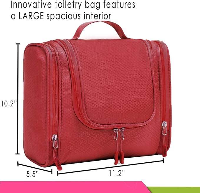 Bago Travel Toiletry Bag for Women and Men X-Large Waterproof Hanging Large Toiletry Bag for Bathroom and Travel Bag for Toiletries Organizer -Travel Makeup Bag (Red)