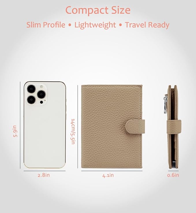 RFID Protection Passport Wallets for Women, Gift for Traveler | Slim Leather Travel Wallet with Card Slots, Zipper Coin Pocket & Cash Pocket, Passport Case for Women Apricot Beige