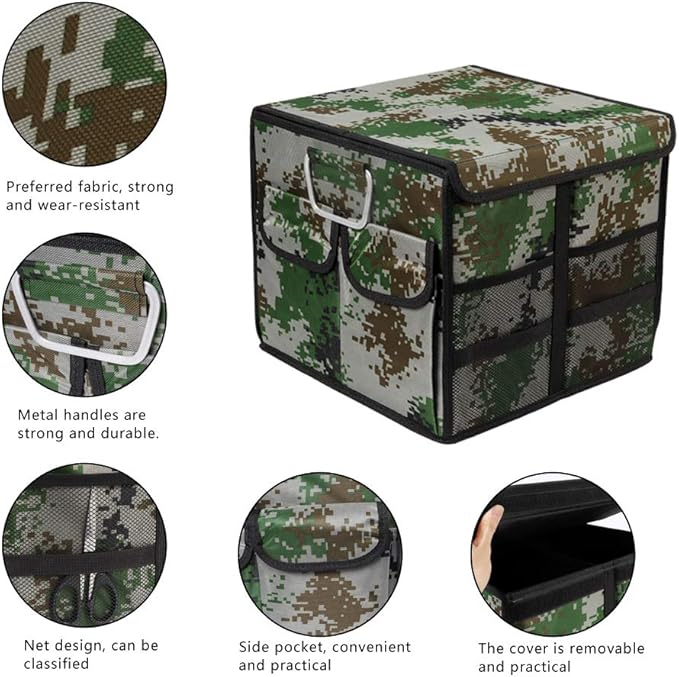 Car Trunk Organizer Collapsible Portable Multi Compartments Organizer with Non Slip Straps for SUV Truck Auto Vehicle Car Auto Minivan (Small covered, Camouflage)