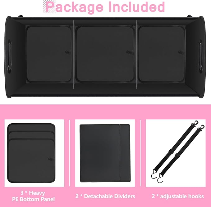 AOPHY Trunk Organizer for Car, 95L Large Capacity Trunk Storage with Non-Slip Bottom Strips, Cargo Organizer for Suv, Truck, Sedan, Waterproof Portable Car Organizers for Women Men(Pink)