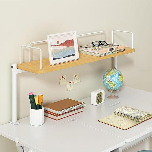 Clamp On Desk Organizer Shelf Extender Side Table Shelf Metal Desk ShelfTable Shelving Unit Design C-Clamp-on Above Or Under Desktop StorageShelf(Natural,100cm/39.3")