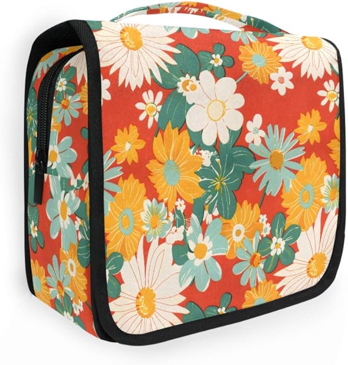 senya Hanging Travel Toiletry Bag Kit Boys Makeup Case Cosmetics Organizer for Men Women (Flowers Retro)