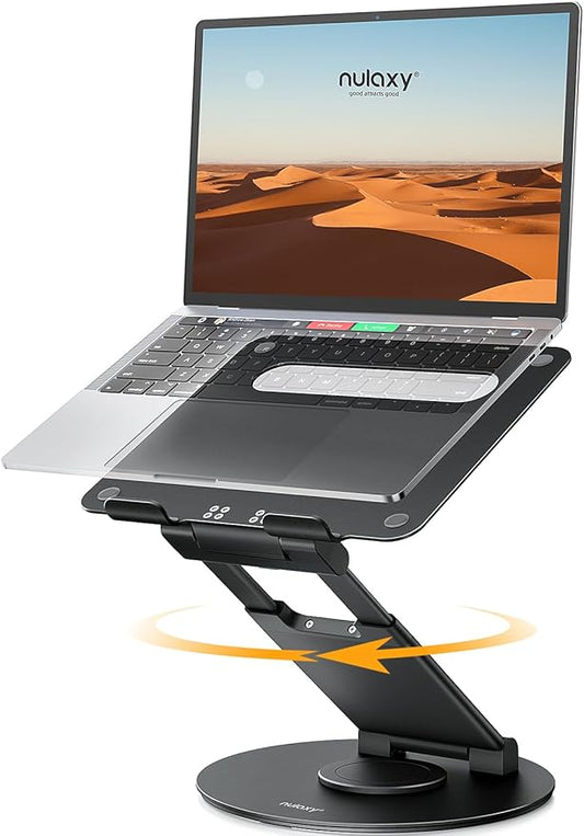 Nulaxy Telescopic 360 Rotating Laptop Stand for Desk Adjustable Height Swivel Pull Out Design Ergonomic Laptop Riser Fits All 10-17" Laptops Computer MacBook, Black