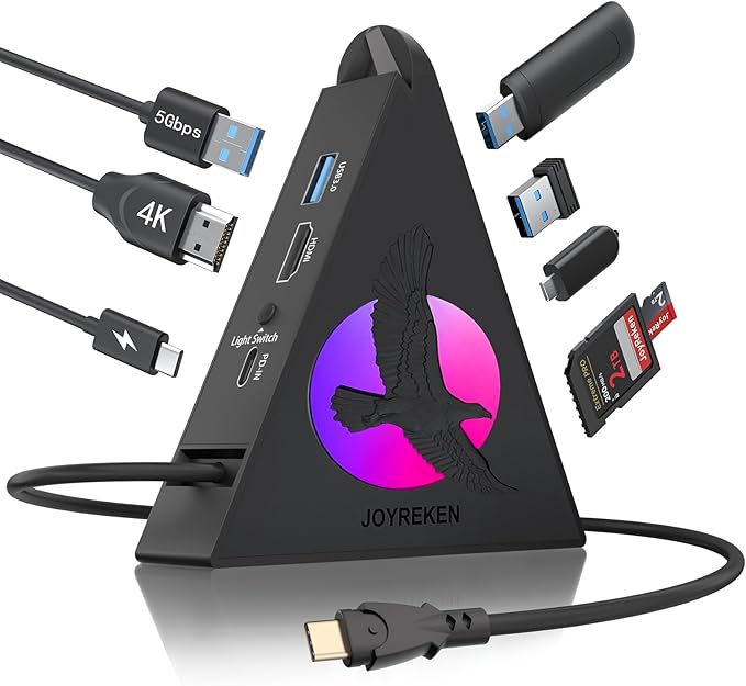 USB C Hub, 8-in-1 Type C Hub with 4K HDMI, 100W Power Delivery, 5Gbps USB-C, 3xUSB-A 3.0, SD/TF Card Reader, RGB Lighting, Dock for MacBook Air/Pro, iPad, iPhone17, Surface, XPS, etc.
