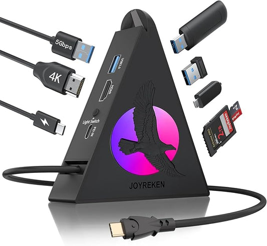 USB C Hub, 8-in-1 Type C Hub with 4K HDMI, 100W Power Delivery, 5Gbps USB-C, 3xUSB-A 3.0, SD/TF Card Reader, RGB Lighting, Dock for MacBook Air/Pro, iPad, iPhone17, Surface, XPS, etc.