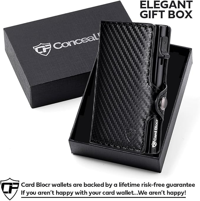 Conceal Plus Pop Up Wallet for Men – RFID Blocking Slim Metal Card Holder Wallet, Automatic Pop-Up Card Ejector, Minimalist Front Pocket Wallet, Holds Up to 10 Cards + Cash
