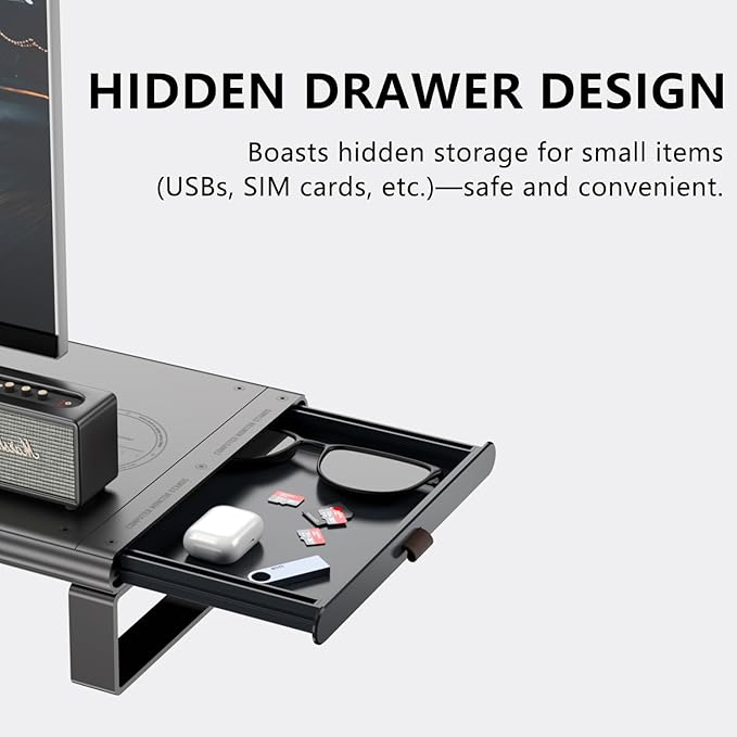 Monitor Stand with Docking Station, Aluminum Monitor Riser with 6-in-1 Docking Station: 4K HDMI, USB-C, USB 3.0, PD 100W, Wireless Charging,Metal Desk Stand with Storage-Silver Gray
