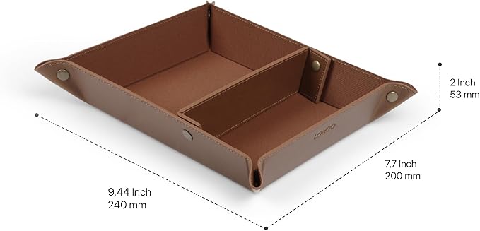 Londo Leather Tray Organizer - Practical Lightweight Water Resistant Computer Table Desk Storage Box for Wallets, Watches, Keys, Coins, Cell Phones and Office Equipment