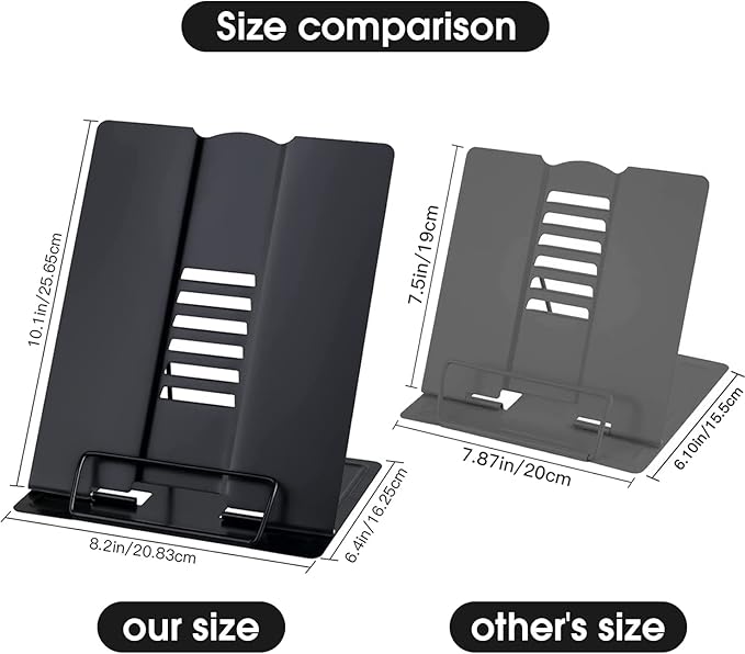 Large Desk Book Stand Metal Reading Rest Book Holder Adjustable Document Cookbook Holder Portable Bookstands for Recipes Textbooks Music Books Birthday Gift for Age 3,4,5,6,7,8,9,10+ Boys Girls(Black)