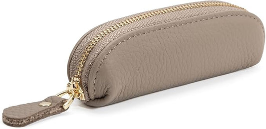Full Grain Leather Coin Pouch - Travel Small Coin Purse with Zipper - Mini Key Pouch Change Purse for Women and Men (Elephant Gray)